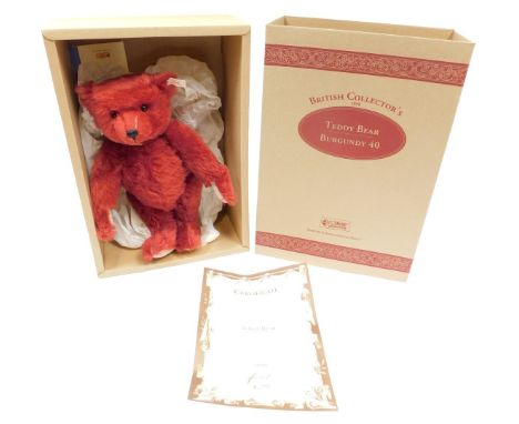 A Steiff British Collector's 1998 Teddy bear, burgundy mohair, 40cm tall, limited edition of 3000, boxed.