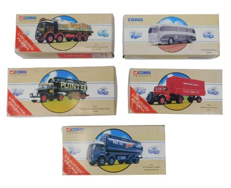 V Corgi Classics boxed diecast, comprising 97170 Burlingham Seagull coach Woods, 97327 Atkinson eight-wheel rigid Eddie Stoba