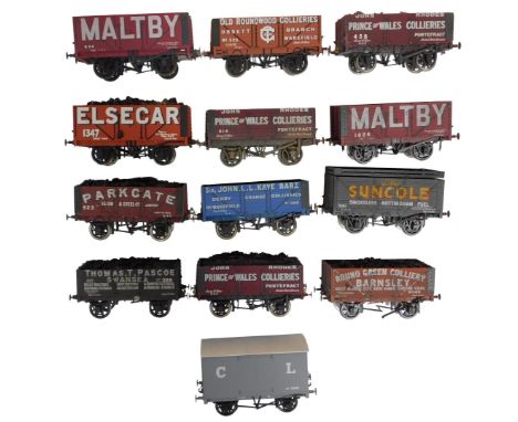 Kit built O gauge wagons, including Maltby plank wagon, Elscar plank wagon, Old Roundwood Collieries, Prince of Wales Collier