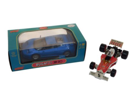 An Anson diecast Bugatti B110,  1:18 scale, boxed, and a Corgi McLaren M23B F1 Texaco Marlboro diecast car, No.5. (2)