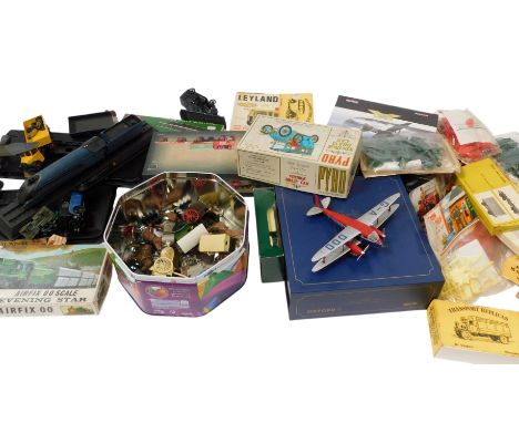 Matchbox model of the Mallard, Pyro brass vintage car, Airfix, and other items. 