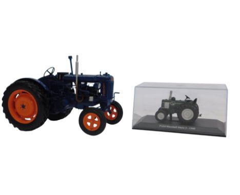 Universal Hobbies diecast tractors, comprising a Field Marshall Series 3 1949, 1:43 scale, and a Fordson Major E27N, 1:116 sc