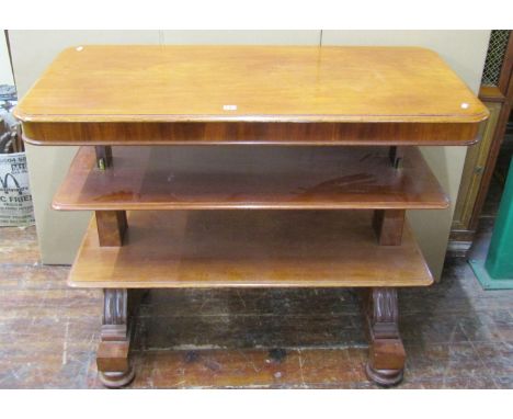 A Victorian mahogany metamorphic three tier buffet on stretcher base, 122 cm long
