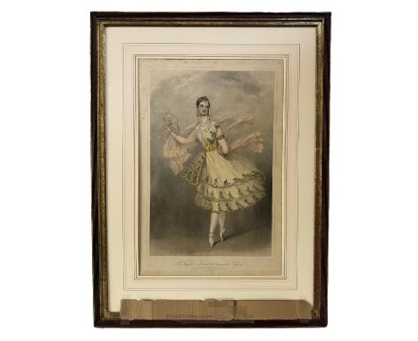 R.J. Lane after A.E. Chalon - 'La Bayadere - Portrait of Mademoiselle Taglioni', 19th century hand-coloured lithograph, 40 x 