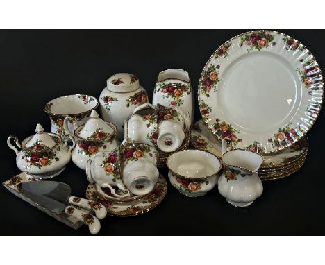 Royal Albert Old Country Roses tea wares including six large plates, vases / urns and ornaments
