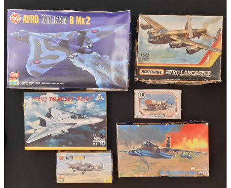 Five vintage 1:72 scale model aircraft kits  including Airfix Avro Vulcan B Mk 2, others by  Italeri, Matchbox and Master Cra