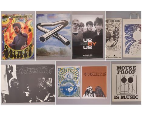 Two folios containing vintage promotional posters for British and American rock bands and popular films including Jimi Hendri