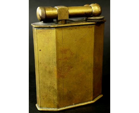 A large French brass table cigarette lighter by Polaire Paris, 10cm high.