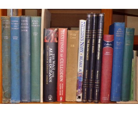 A small library of books mainly referencing maritime history and activities, to include Uffa Fox's "Sail and Power", "Second 