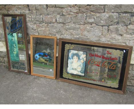 Three vintage advertising wall mirrors, ‘Dewar’s Scotch Whisky’, Southern Comfort and the largest ‘The Ideal Brain Tonic Coca