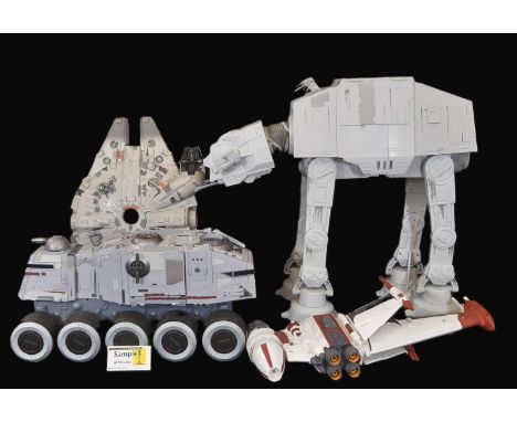 A collection of Star Wars model vehicles including large scale AT AT Walker (height 63cm), Turbo Tank Vehicle, AT-TE Walker, 