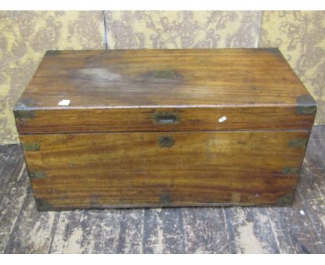 A large 19th century camphor trunk with flush fitting brass mounts, 105cm long