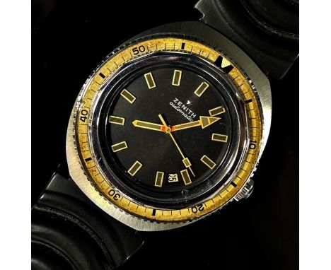 Zenith: A gentleman’s scarce 1970’s automatic diver’s wristwatch, with luminous borders baton spacers and hands, date apertur