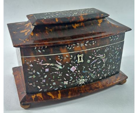 Tortoiseshell tea caddy with ivory banding in lining and mother of pearl decorationIvory certificate: 4RJSACFX 