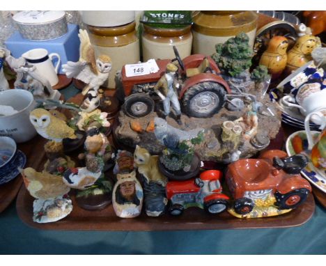 A Tray Containing Tractor and Bird Ornaments Etc 