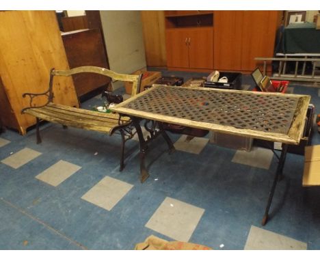 An Iron Framed Garden Bench and Matching Table, Both for Restoration