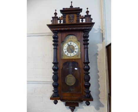 A Late Victorian Walnut Wall Clock with Arched Brass Dial Inscribed D Lloyd, Welshpool having Ceramic Chapter Ring, Half Pila