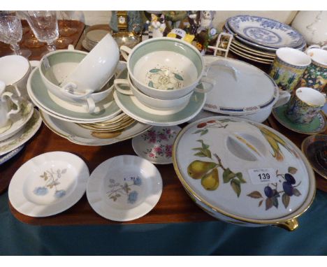 A Tray of Ceramics to Include Royal Worcester Evesham Tureen, Susie Cooper Soup Bowls and Saucers, Wedgwood Ice Rose Pin Dish
