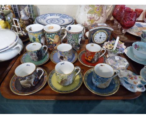 A Collection of Danbury Mint Lesley's Cats, Coffee Cans and Saucers, Ceramic Clock Etc. 