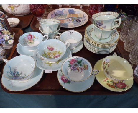 A Tray of Paragon Decorated Teacups and Saucers, Copeland Spode Etc