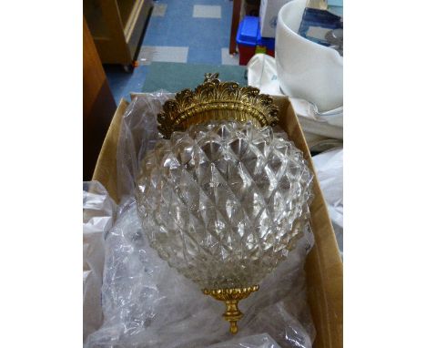 A Gilt Brass Mounted Glass Pineapple Ceiling Hanging Light Fitting. 30cm High