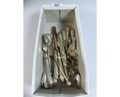 A Silver Teaspoon and Collection of Silver Plated Flatware to Include Tea Caddy Spoon, Berry Spoon, Fruit Knives and Forks et