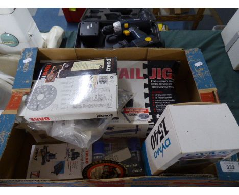 A Rechargeable Drill and other Tools to Include Dove Tail Jig, Vintage Dymo Printing Machine, Routing System Etc