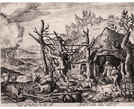 Maarten de Vos, Jan Sadeler - Family of Cain - 1583  /  Description:  The Story of the First Men - Cain, his wife and son Eno