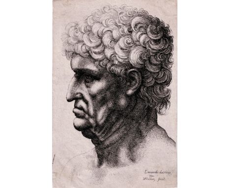 Leonardo De Vinci - Character head, By Wenceslaus Hollar  /  Description:  The Leonardo da Vinci studies of deformed heads ar