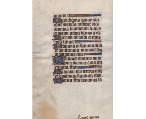 15th.C. Illuminated Vellum Leaf From Book Of Hours  /  Description:  Illuminated leaf from a book of hours by a Paris worksho