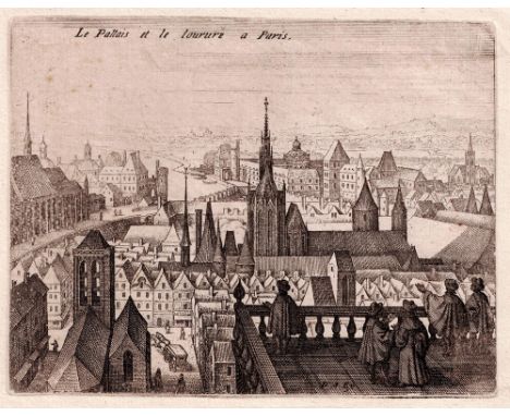 Matthäus Merian - View on Paris with the Louvre  /  Description:  This view on Paris as seen by two gentlemen standing on the