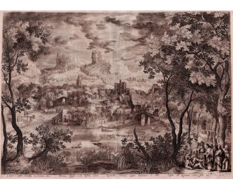 David Vinckboons, Jan van Londerseel - Flemish Landscape with Christ healing the demoniac  /  Description:  Landscape drawn b
