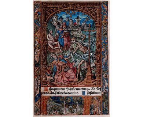 Thielman I Kerver (fl. 1497-1522) - Dance of Death - 1499  /  Description:  This illumination combines two thems of the offic