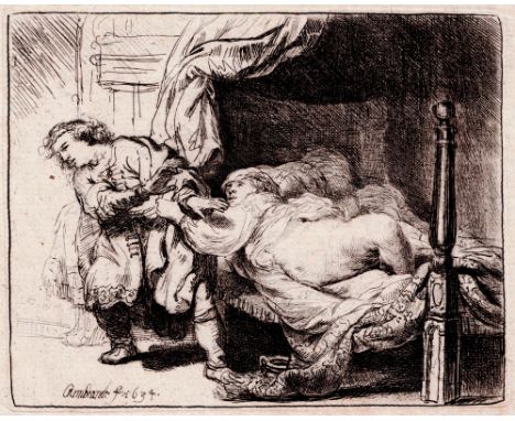 Rembrandt Van Rijn - Joseph and Potiphar's wife - 1634  /  Description:  Joseph and Potiphar's wife; semi-nude female figure 