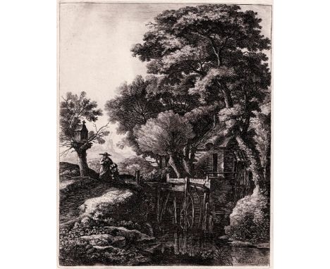 Anthonie Waterloo (1609 - 1690) - The Watermill  /  Description:  One of the most wanted prints by Waterloo: The mill at far 