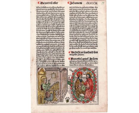 S.John with the Holy Trinity - Koberger Bible, 1483  /  Description:  Early incunabula folio  sheet dating from 1483 (!) with