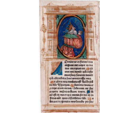 French Miniature 15thC. - King David   /  Description:  Paris workshop end 15th early 16th century. Miniature of King David i