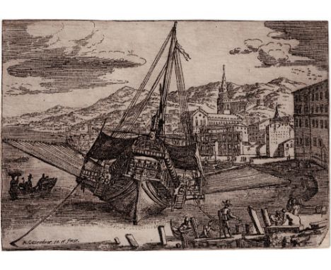 Abraham Casembroot, The galley at anchor at the quay of the port of Messina.  /  Description:  The galley at anchor at the qu