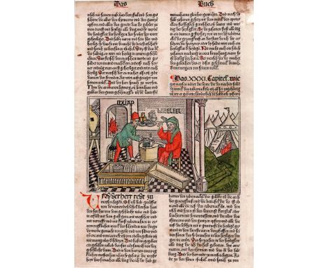 Building of the Ark of Covenant -  Koberger Bible, 1483  /  Description:  Early incunabula folio  sheet dating from 1483 (!) 