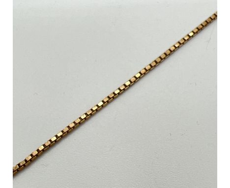 A 7.5 inch 9ct gold box chain bracelet with spring ring clasp. Gold marks to clasp and fixings, total weight approx. 1.9g. 