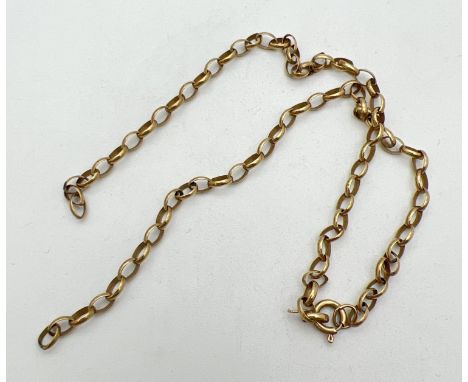 A 9ct gold belcher chain with spring ring clasp - for scrap. Total weight approx. 4.1g. 