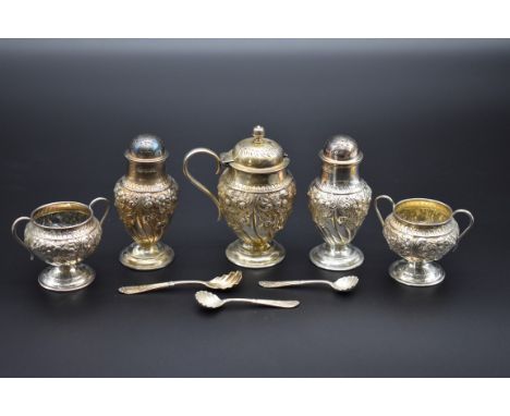 A Victorian silver five piece condiment set, by&nbsp;Harrison Brothers &amp; Howson, Sheffield 1895,&nbsp; 226g. 