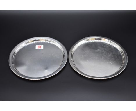 Two matching German .925 sterling silver waiters, by&nbsp;Hermann Emil-Waldstetten, Baden-Württemberg, 22.5cm diameter, 534g.