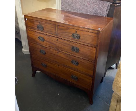 A regency mahogany chest of two short over three graduating drawers over swept bracket feet, 99x47x99cm