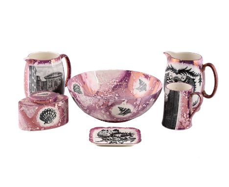 A quantity of Gray's Staffordshire pink lustreware, to include punch bowl, jugs, teapot, etc