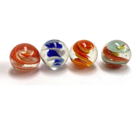 Four hand blown marbles, each approx. 2.3cmD