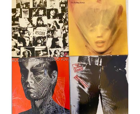 VINYL LPS, THE ROLLING STONES. 'Sticky Fingers', COC 59100; 'Exile on Main Street', COC 69100; 'Tattoo You', CUNS 39144; 'Goa
