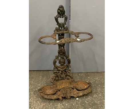 A Victorian cast iron stick stand, with removable drip tray, 66cmH