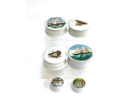 A lot of six vintage ceramic relish pots, to include A.J Hackney depicting St. James Clipper ship, the largest 11cmD