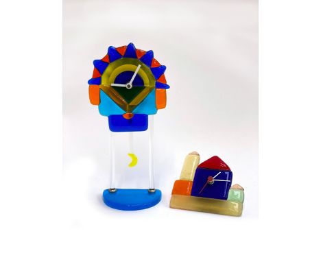 Two Italian Barovier &amp; Dona Murano glass clocks, one a mantel clock in the form of a rising sun with moon pendulum, 30.5c